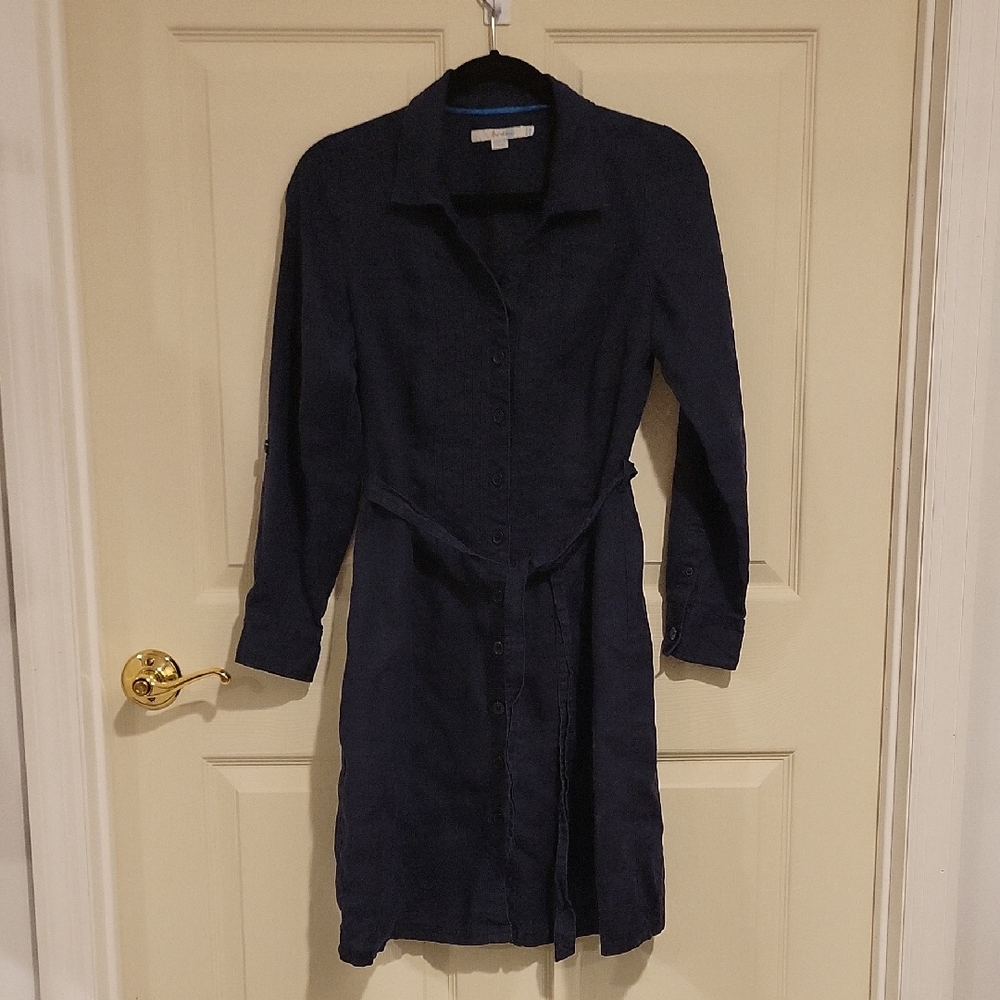 Boden Dark Blue Long Sleeve Linen Dress